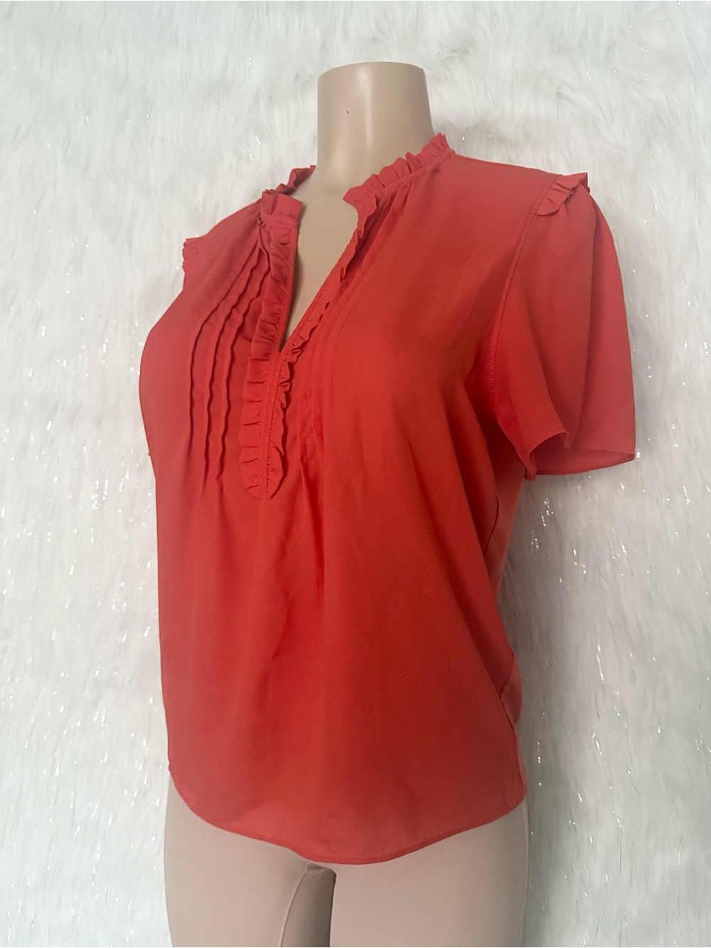 Women's Ruffle Trim Short Sleeve Top - Orange